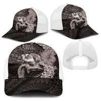 Hawaiian Plumeria and Hibiscus with Turtles Baseball Net Cap Polynesian Art Grayscale - Polynesian Pride