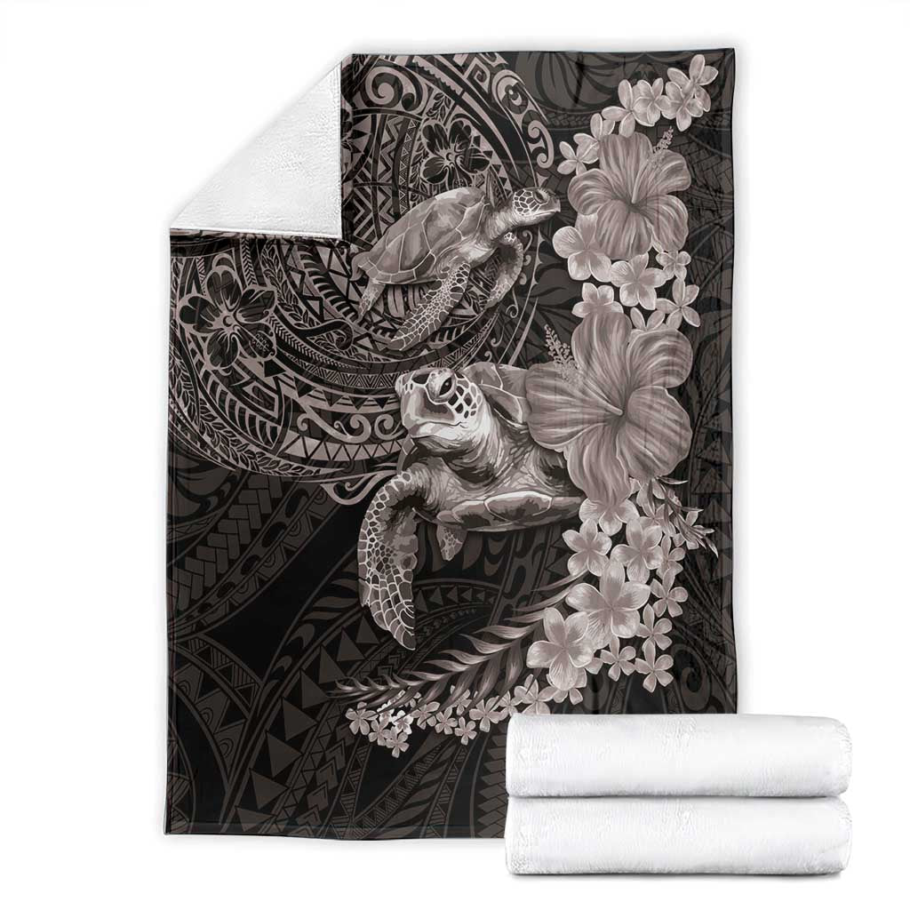 Hawaiian Plumeria and Hibiscus with Turtles Blanket Polynesian Art Grayscale - Polynesian Pride