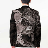 Hawaiian Plumeria and Hibiscus with Turtles Blazer Polynesian Art Grayscale - Polynesian Pride