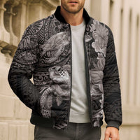 Hawaiian Plumeria and Hibiscus with Turtles Bomber Puffer Jacket Polynesian Art Grayscale - Polynesian Pride