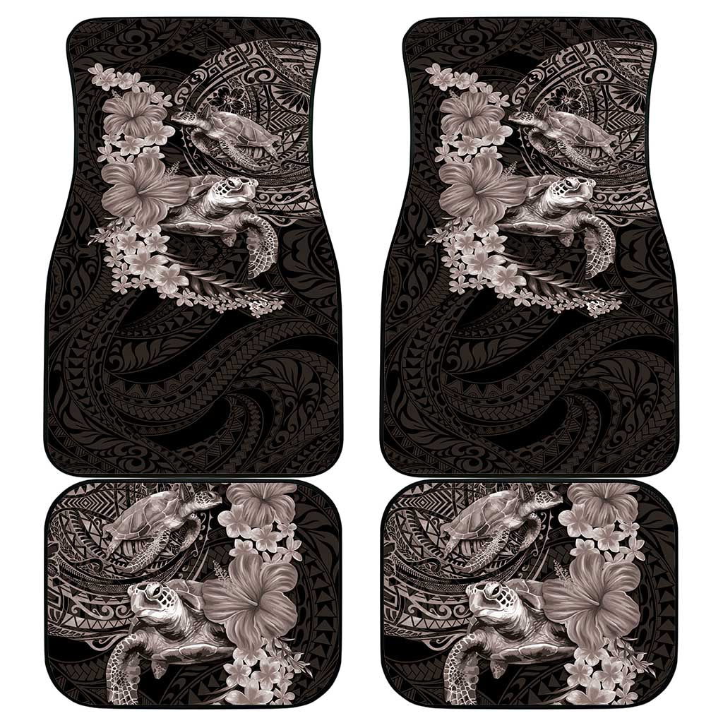 Hawaiian Plumeria and Hibiscus with Turtles Car Mats Polynesian Art Grayscale - Polynesian Pride