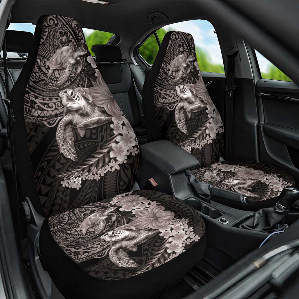 Hawaiian Plumeria and Hibiscus with Turtles Car Seat Cover Polynesian Art Grayscale - Polynesian Pride