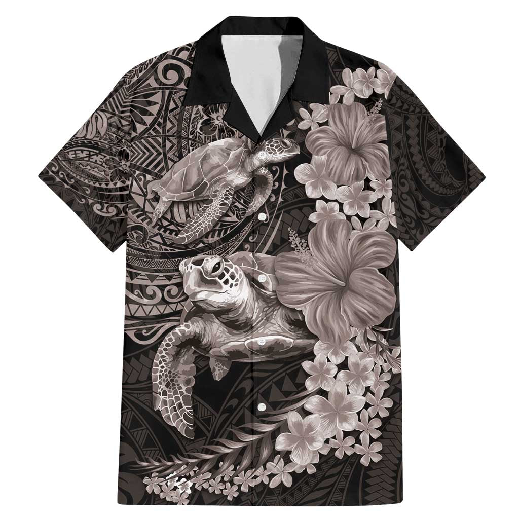 Hawaiian Plumeria and Hibiscus with Turtles Family Matching Mermaid Dress and Hawaiian Shirt Polynesian Art Grayscale - Polynesian Pride