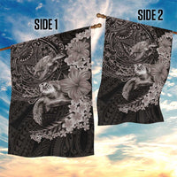 Hawaiian Plumeria and Hibiscus with Turtles Garden Flag Polynesian Art Grayscale - Polynesian Pride