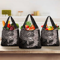 Hawaiian Plumeria and Hibiscus with Turtles Grocery Bag Polynesian Art Grayscale - Polynesian Pride