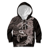 Hawaiian Plumeria and Hibiscus with Turtles Kid Hoodie Polynesian Art Grayscale - Polynesian Pride