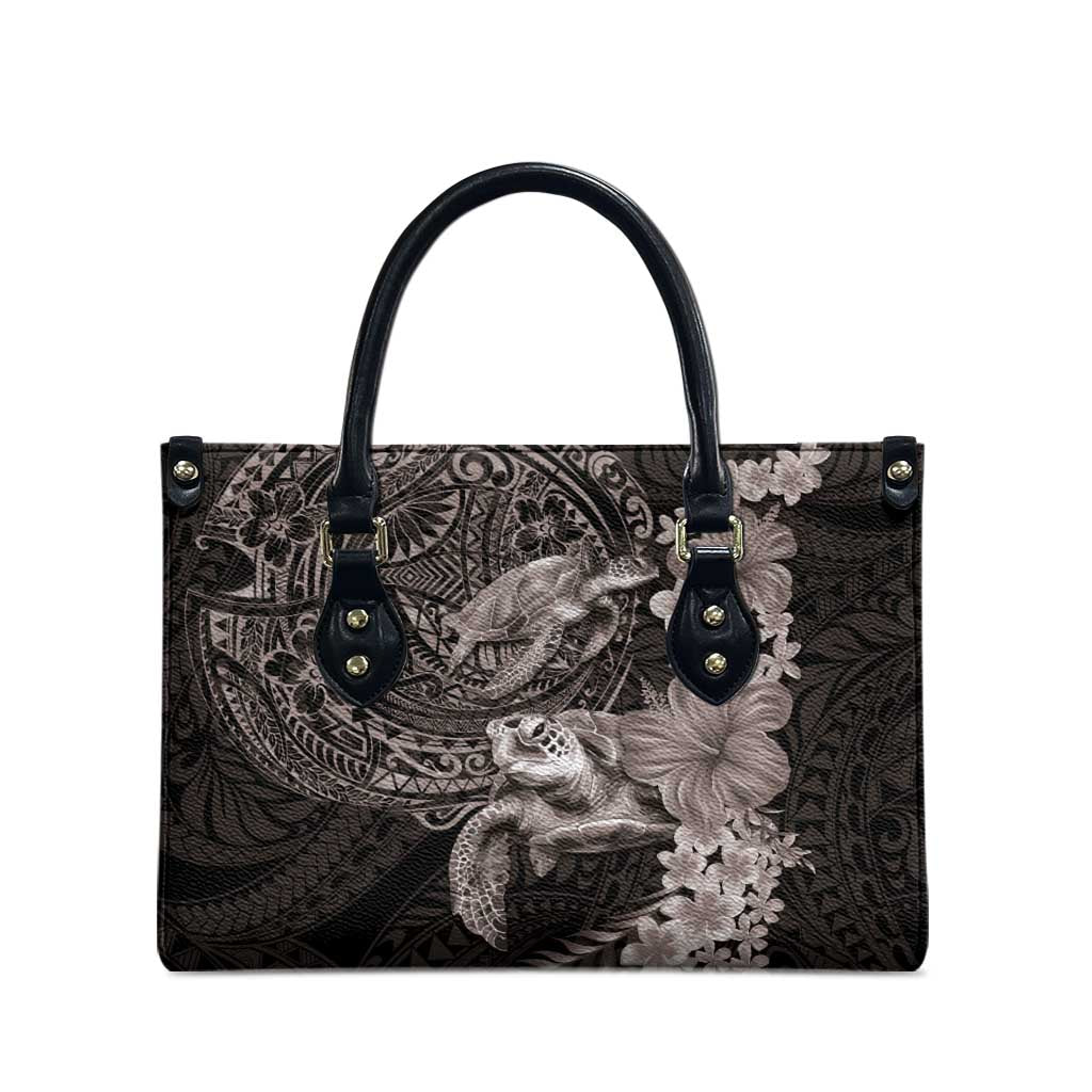 Hawaiian Plumeria and Hibiscus with Turtles Leather Bag Polynesian Art Grayscale - Polynesian Pride