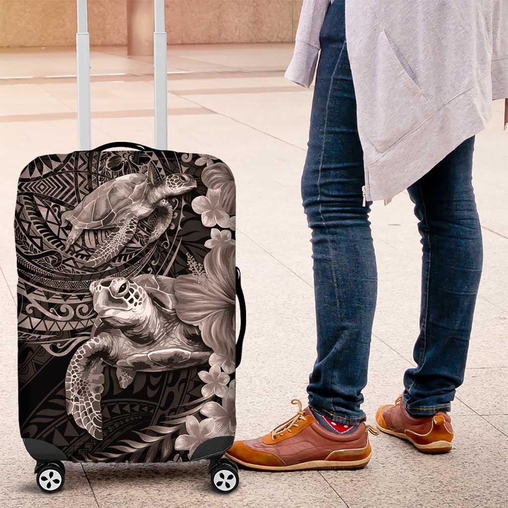 Hawaiian Plumeria and Hibiscus with Turtles Luggage Cover Polynesian Art Grayscale - Polynesian Pride