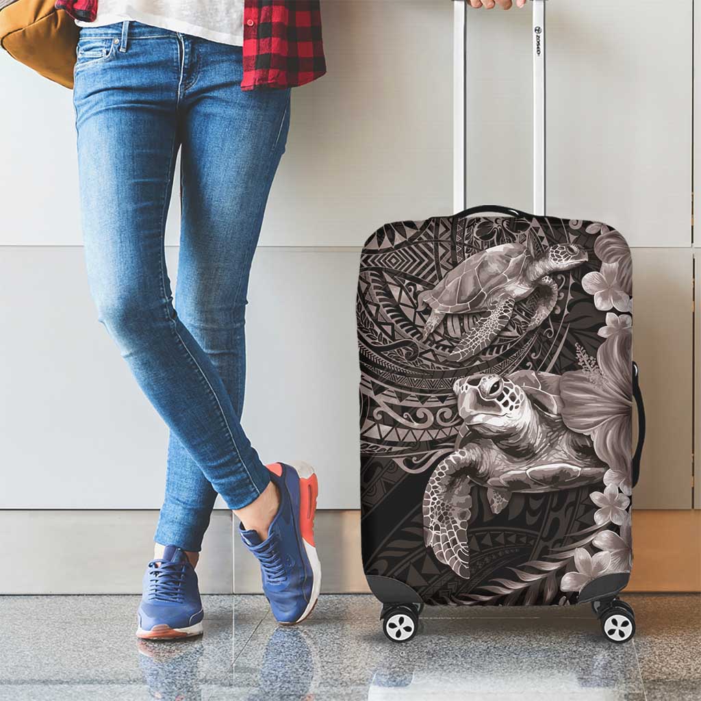 Hawaiian Plumeria and Hibiscus with Turtles Luggage Cover Polynesian Art Grayscale - Polynesian Pride