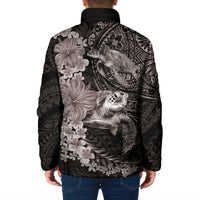 Hawaiian Plumeria and Hibiscus with Turtles Padded Jacket Polynesian Art Grayscale - Polynesian Pride