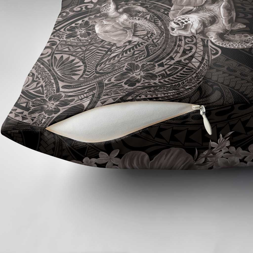 Hawaiian Plumeria and Hibiscus with Turtles Pillow Cover Polynesian Art Grayscale - Polynesian Pride