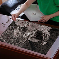 Hawaiian Plumeria and Hibiscus with Turtles Puzzle Polynesian Art Grayscale - Polynesian Pride