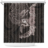 Hawaiian Plumeria and Hibiscus with Turtles Shower Curtain Polynesian Art Grayscale - Polynesian Pride