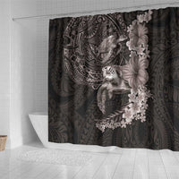 Hawaiian Plumeria and Hibiscus with Turtles Shower Curtain Polynesian Art Grayscale - Polynesian Pride