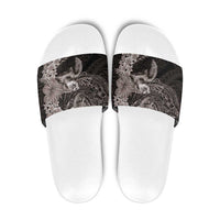 Hawaiian Plumeria and Hibiscus with Turtles Slide Sandals Polynesian Art Grayscale - Polynesian Pride