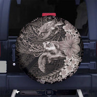 Hawaiian Plumeria and Hibiscus with Turtles Spare Tire Cover Polynesian Art Grayscale - Polynesian Pride