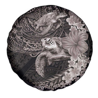 Hawaiian Plumeria and Hibiscus with Turtles Spare Tire Cover Polynesian Art Grayscale - Polynesian Pride