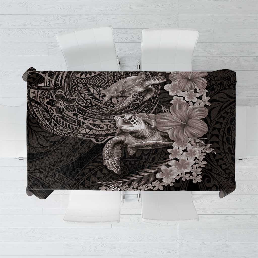 Hawaiian Plumeria and Hibiscus with Turtles Tablecloth Polynesian Art Grayscale - Polynesian Pride