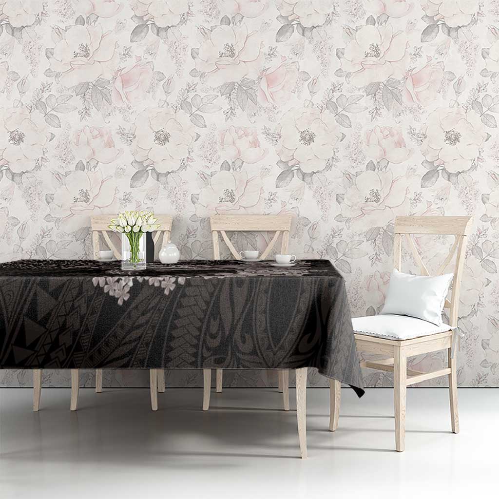 Hawaiian Plumeria and Hibiscus with Turtles Tablecloth Polynesian Art Grayscale - Polynesian Pride