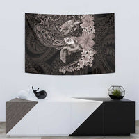 Hawaiian Plumeria and Hibiscus with Turtles Tapestry Polynesian Art Grayscale - Polynesian Pride