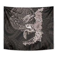 Hawaiian Plumeria and Hibiscus with Turtles Tapestry Polynesian Art Grayscale - Polynesian Pride