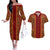 Hawaii Style Hibiscus and Tribal Element Fabric Patchwork Couples Matching Off The Shoulder Long Sleeve Dress and Hawaiian Shirt LT03 Red - Polynesian Pride