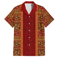 Hawaii Style Hibiscus and Tribal Element Fabric Patchwork Family Matching Short Sleeve Bodycon Dress and Hawaiian Shirt LT03 Dad's Shirt - Short Sleeve Red - Polynesian Pride