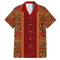 Hawaii Style Hibiscus and Tribal Element Fabric Patchwork Family Matching Summer Maxi Dress and Hawaiian Shirt LT03 Dad's Shirt - Short Sleeve Red - Polynesian Pride