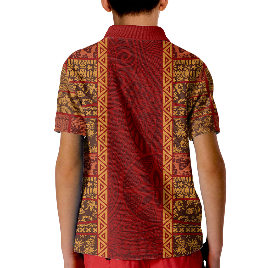 Hawaii Style Hibiscus and Tribal Element Fabric Patchwork Kid Polo Shirt LT03 - Polynesian Pride