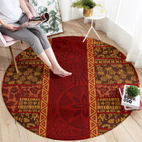 Hawaii Style Hibiscus and Tribal Element Fabric Patchwork Round Carpet LT03 - Polynesian Pride