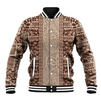 Hawaii Style Hibiscus and Tribal Element Fabric Patchwork Baseball Jacket Beige Version LT03 Unisex Beige - Polynesian Pride