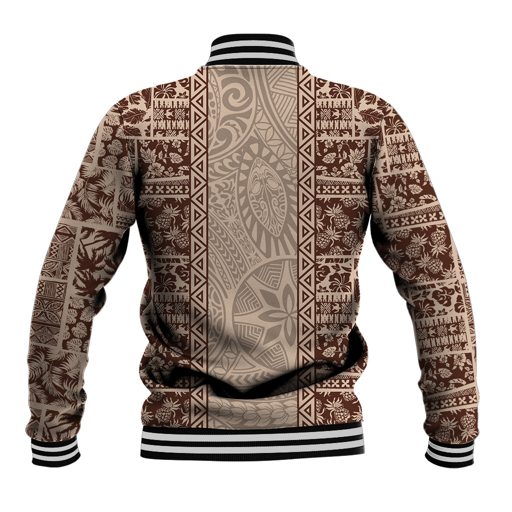 Hawaii Style Hibiscus and Tribal Element Fabric Patchwork Baseball Jacket Beige Version LT03 - Polynesian Pride