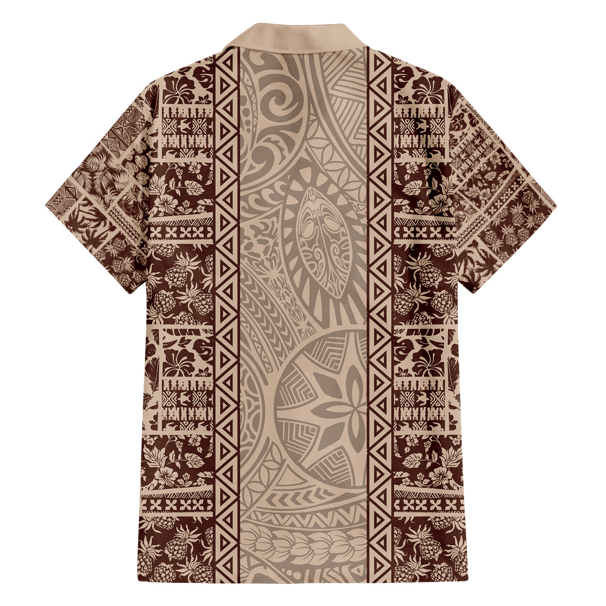 Hawaii Style Hibiscus and Tribal Element Fabric Patchwork Family Matching Off Shoulder Maxi Dress and Hawaiian Shirt Beige Version LT03 - Polynesian Pride