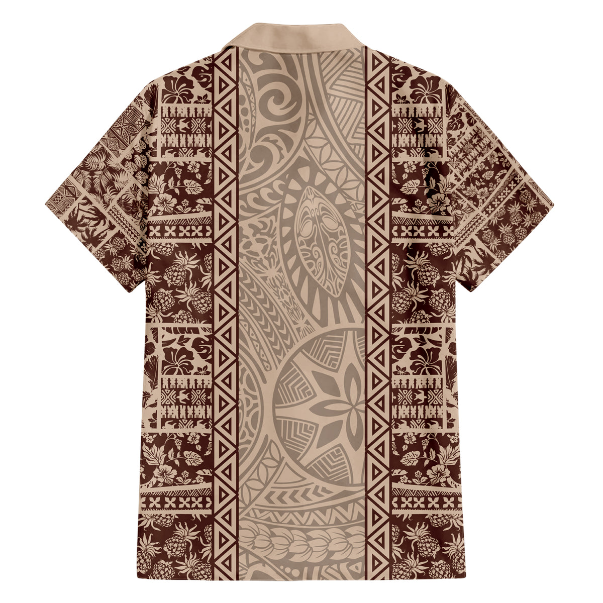 Hawaii Style Hibiscus and Tribal Element Fabric Patchwork Family Matching Short Sleeve Bodycon Dress and Hawaiian Shirt Beige Version LT03 - Polynesian Pride