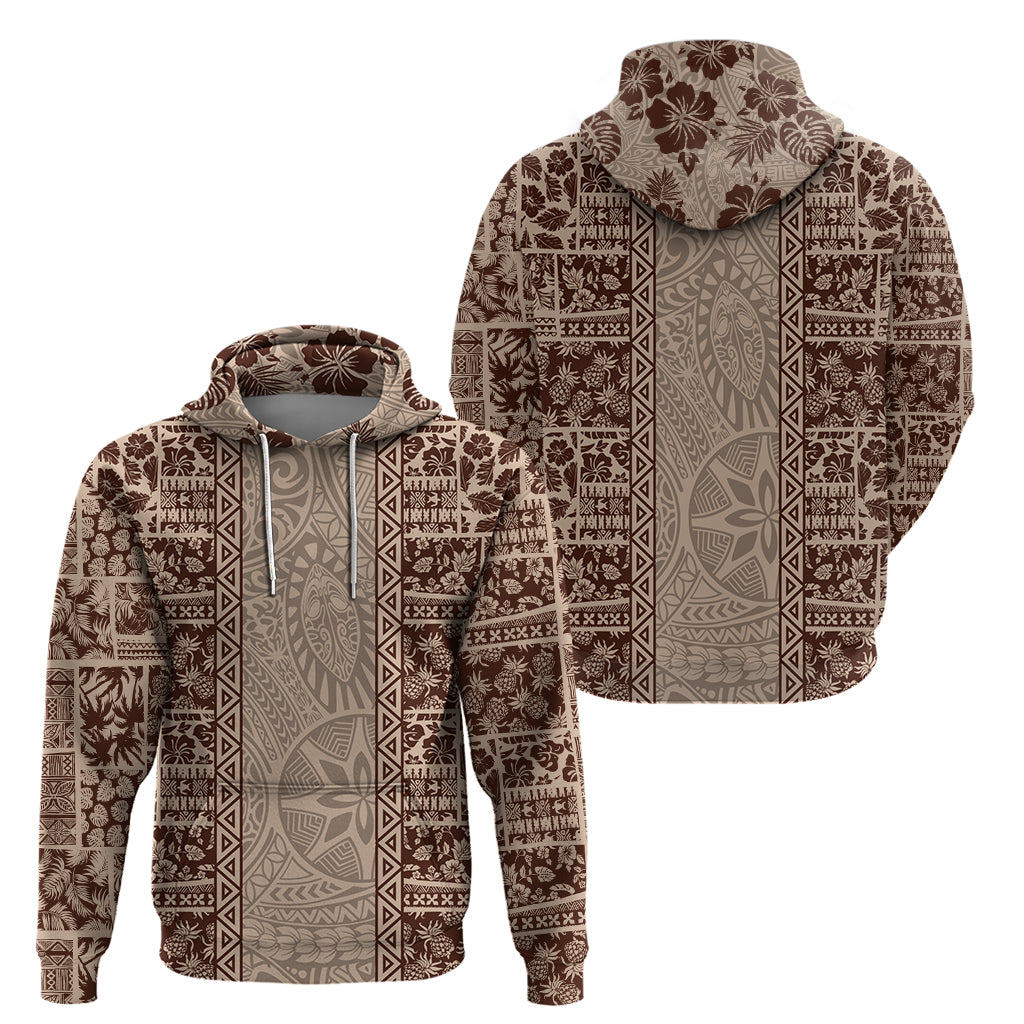 Hawaii Style Hibiscus and Tribal Element Fabric Patchwork Hoodie Beige Version LT03 - Polynesian Pride