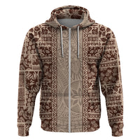 Hawaii Style Hibiscus and Tribal Element Fabric Patchwork Hoodie Beige Version LT03 Zip Hoodie Beige - Polynesian Pride