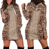 Hawaii Style Hibiscus and Tribal Element Fabric Patchwork Hoodie Dress Beige Version LT03 - Polynesian Pride
