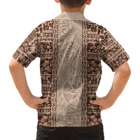 Hawaii Style Hibiscus and Tribal Element Fabric Patchwork Kid Hawaiian Shirt Beige Version LT03 - Polynesian Pride