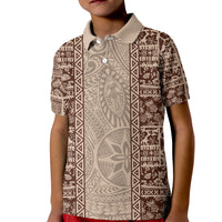 Hawaii Style Hibiscus and Tribal Element Fabric Patchwork Kid Polo Shirt Beige Version LT03 Kid Beige - Polynesian Pride