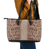Hawaii Style Hibiscus and Tribal Element Fabric Patchwork Leather Tote Bag Beige Version LT03 - Polynesian Pride