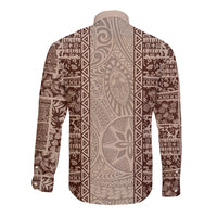 Hawaii Style Hibiscus and Tribal Element Fabric Patchwork Long Sleeve Button Shirt Beige Version LT03 - Polynesian Pride