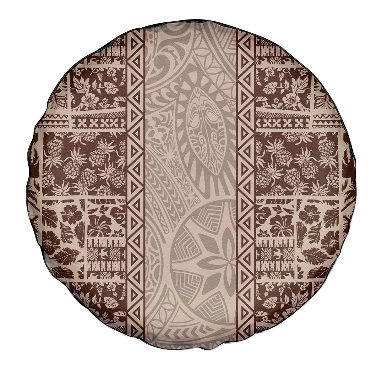 Hawaii Style Hibiscus and Tribal Element Fabric Patchwork Spare Tire Cover Beige Version LT03 - Polynesian Pride