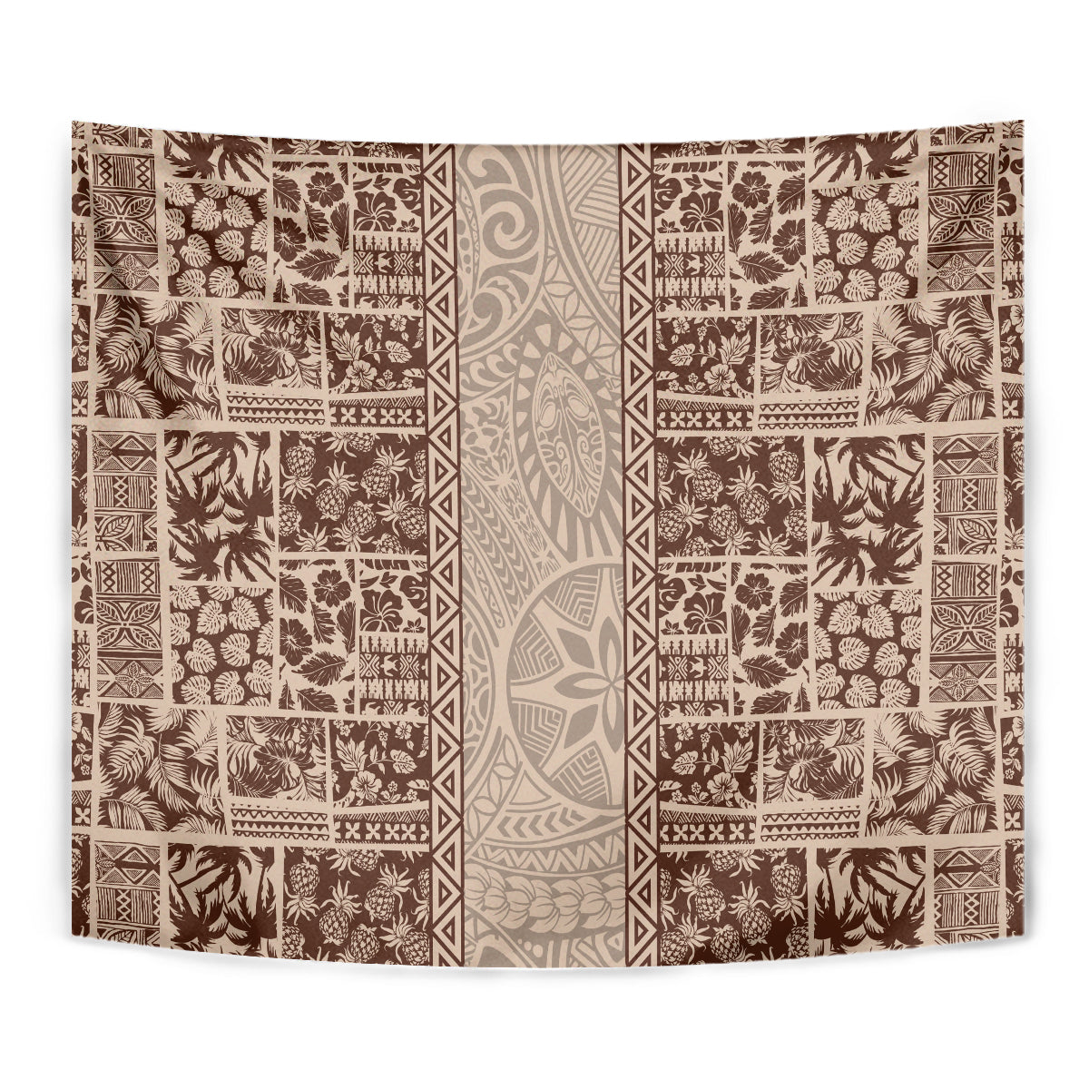Hawaii Style Hibiscus and Tribal Element Fabric Patchwork Tapestry Beige Version LT03 - Polynesian Pride