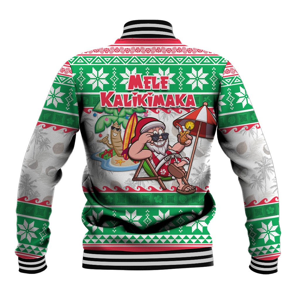 Hawaii Mele Kalikimaka Baseball Jacket Aloha Santa and Palm Tree Mix Kakau Pattern LT03 - Polynesian Pride