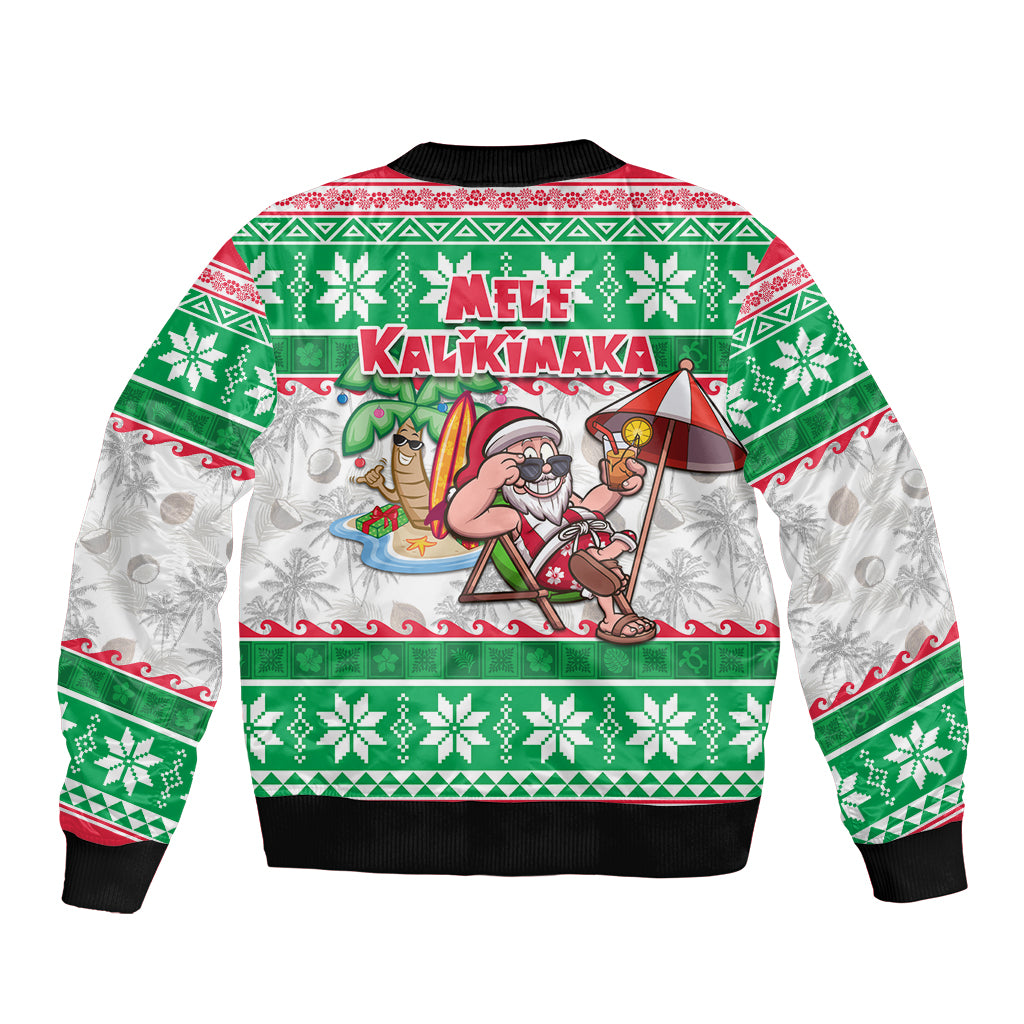Hawaii Mele Kalikimaka Bomber Jacket Aloha Santa and Palm Tree Mix Kakau Pattern LT03 - Polynesian Pride