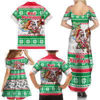 Hawaii Mele Kalikimaka Family Matching Summer Maxi Dress and Hawaiian Shirt Aloha Santa and Palm Tree Mix Kakau Pattern LT03 - Polynesian Pride