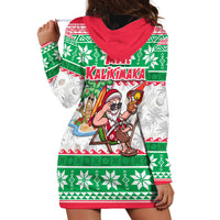 Hawaii Mele Kalikimaka Hoodie Dress Aloha Santa and Palm Tree Mix Kakau Pattern LT03 - Polynesian Pride