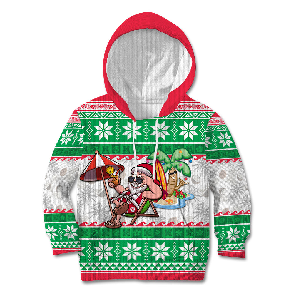 Hawaii Mele Kalikimaka Kid Hoodie Aloha Santa and Palm Tree Mix Kakau Pattern LT03 Green - Polynesian Pride
