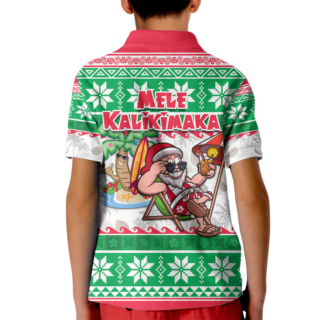 Hawaii Mele Kalikimaka Kid Polo Shirt Aloha Santa and Palm Tree Mix Kakau Pattern LT03 - Polynesian Pride