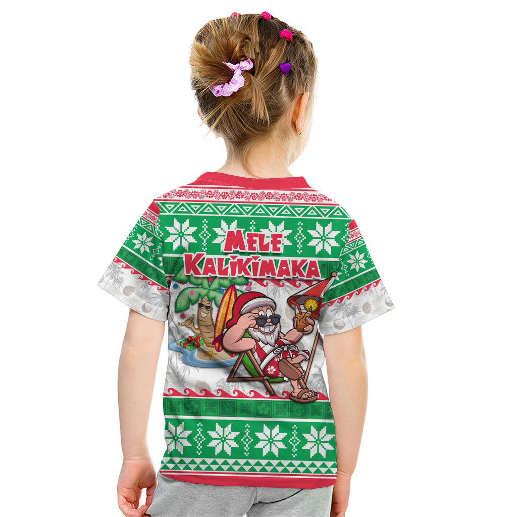 Hawaii Mele Kalikimaka Kid T Shirt Aloha Santa and Palm Tree Mix Kakau Pattern LT03 - Polynesian Pride